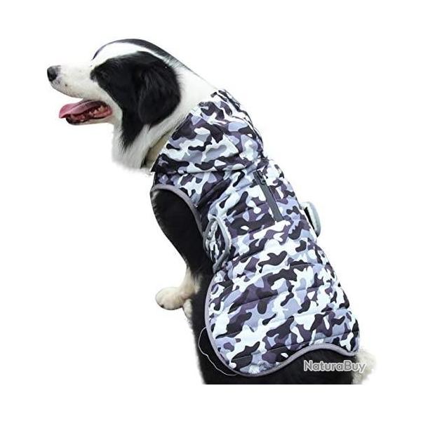 TOP ENCHERE - Manteau  capuche blanc CAMO impermable pour chien - Livraison gratuite et rapide