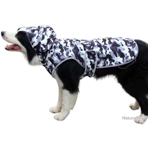 Manteau  capuche blanc camouflage impermable pour chien - Livraison gratuite et rapide