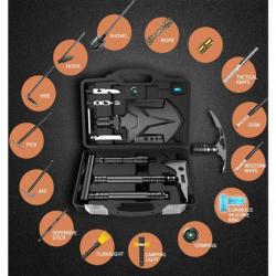 Pelle tactique Kit outils de survie 15 Fonctions - hache - bêche - pioche + lampe et boussole