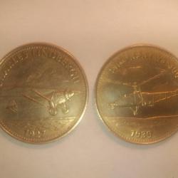 Lot 2 Médaillons Shell de 1968 : Sikorsky VS-300 et Charles Lindbergh.