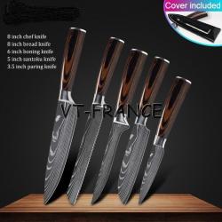 Set Couteau Japonais Pro Santoku Style Damas, Modele: 5pcs-Set 3
