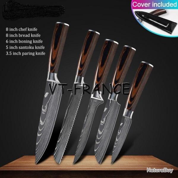 Set Couteau Japonais Pro Santoku Style Damas, Modele: 5pcs-Set 3