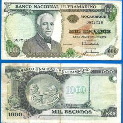 Mozambique 1000 Escudos 1972 Ultramarine Billet Colonie Portugal Coutinho Rare Sans Surcharge