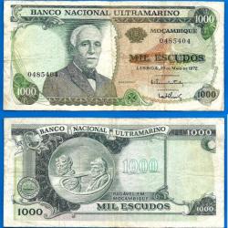 Mozambique 1000 Escudos 1972 Ultramarine Billet Colonie Portugal Coutinho Rare Sans Surcharge