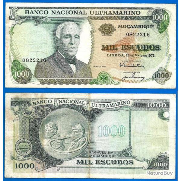 Mozambique 1000 Escudos 1972 Ultramarine Billet Colonie Portugal Coutinho Rare Sans Surcharge