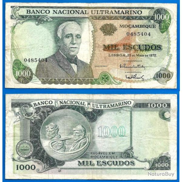 Mozambique 1000 Escudos 1972 Ultramarine Billet Colonie Portugal Coutinho Rare Sans Surcharge