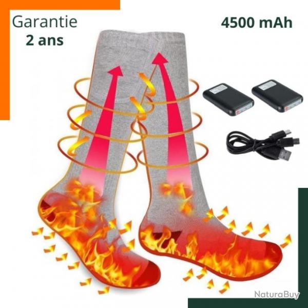 Chaussettes chauffantes gris USB en coton 4500 mAh - Hiver - Livraison gratuite et rapide