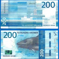 Norvege 200 Couronnes 2016 Saumon Billet Poisson Pingouin Kroner Noregs Couronne