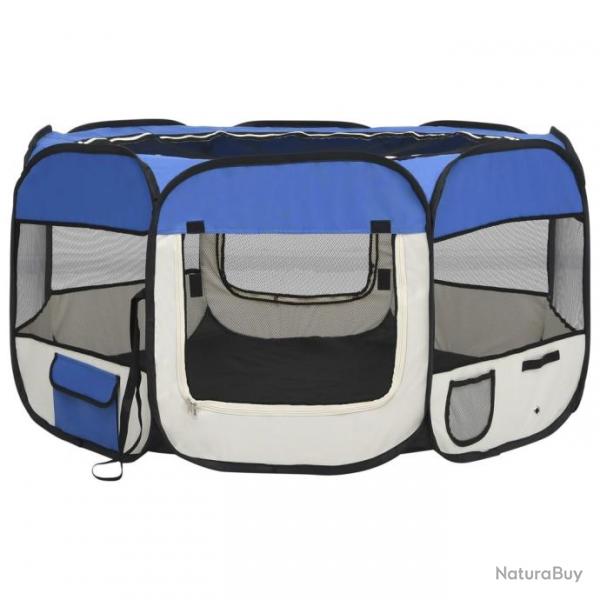 Parc pliable pour chien avec sac de transport Bleu 125x125x61cm 171015