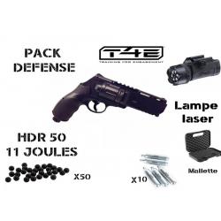 Pack Walther T4E HDR 50, 11 Joules+ 50 BILLES+ 10 CARTOUCHES GAZ + lampe laser+ mallette 