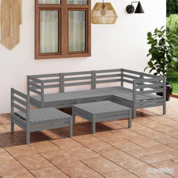 Salon de jardin 6 pcs Bois de pin massif Gris