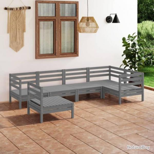 Salon de jardin 6 pcs Bois de pin massif Gris