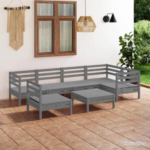 Salon de jardin 7 pcs Bois de pin massif Gris