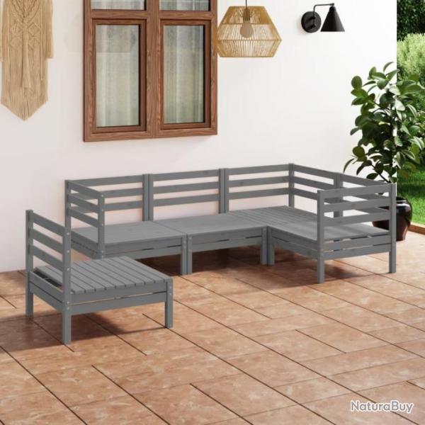 Salon de jardin 5 pcs Bois de pin massif Gris