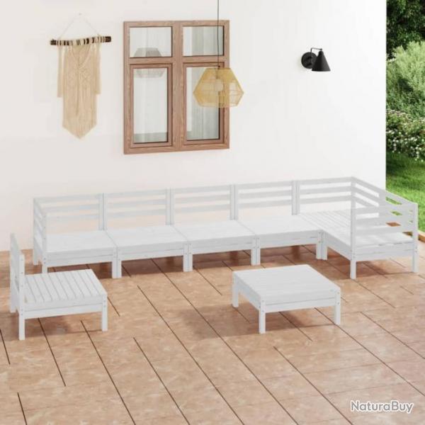 Salon de jardin 8 pcs Bois de pin massif Blanc