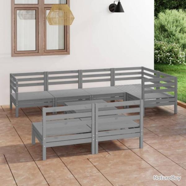 Salon de jardin 8 pcs Bois de pin massif Gris