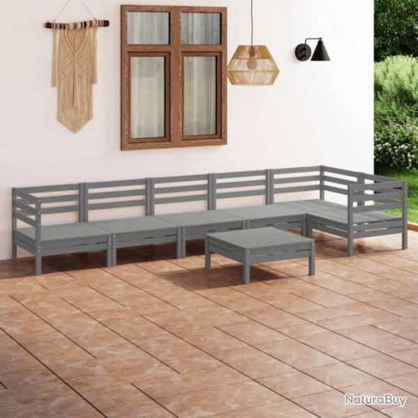 Salon de jardin 7 pcs Bois de pin massif Gris