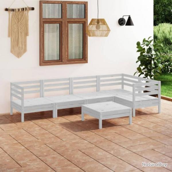 Salon de jardin 6 pcs Bois de pin massif Blanc