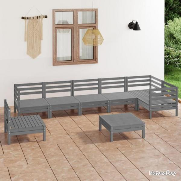 Salon de jardin 8 pcs Bois de pin massif Gris