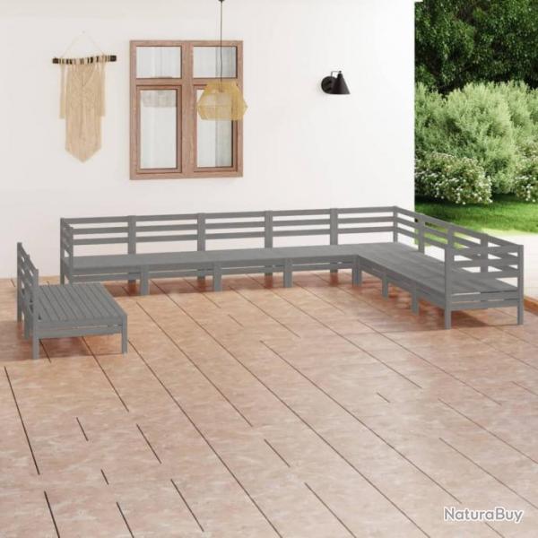 Salon de jardin 10 pcs Bois de pin massif Gris