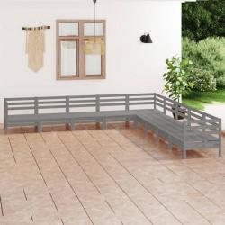 Salon de jardin 9 pcs Bois de pin massif Gris