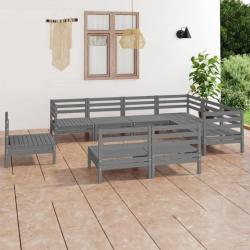 Salon de jardin 9 pcs Bois de pin massif Gris