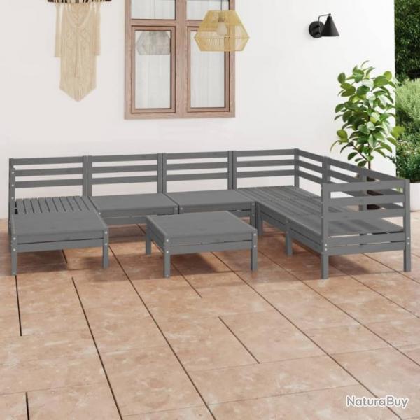 Salon de jardin 8 pcs Bois de pin massif Gris