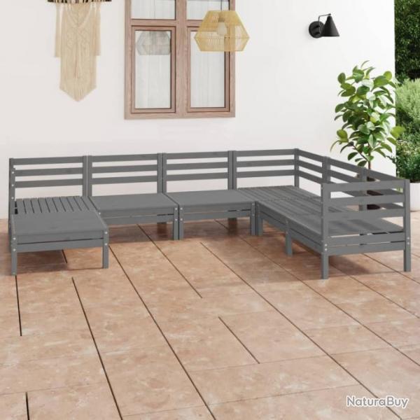 Salon de jardin 7 pcs Bois de pin massif Gris