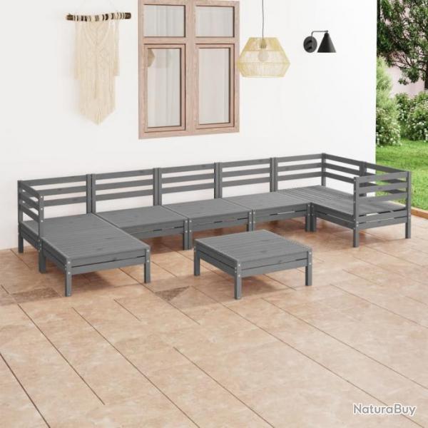 Salon de jardin 8 pcs Bois de pin massif Gris