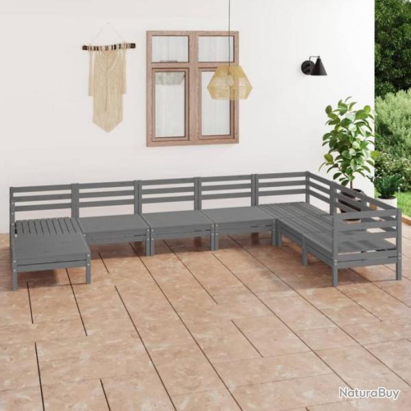 Salon de jardin 8 pcs Bois de pin massif Gris