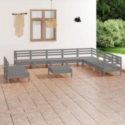 Salon de jardin 11 pcs Bois de pin massif Gris