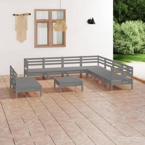 Salon de jardin 10 pcs Bois de pin massif Gris