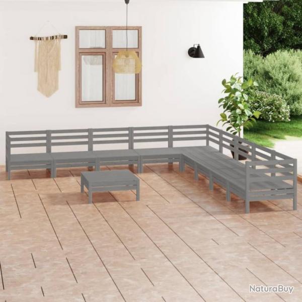 Salon de jardin 10 pcs Bois de pin massif Gris