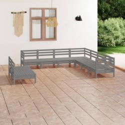 Salon de jardin 9 pcs Bois de pin massif Gris