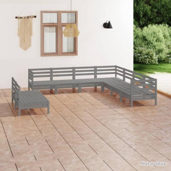 Salon de jardin 9 pcs Bois de pin massif Gris