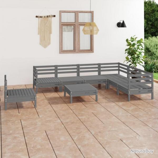 Salon de jardin 8 pcs Bois de pin massif Gris