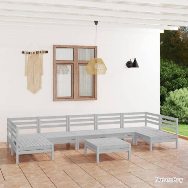 Salon de jardin 8 pcs Blanc Bois de pin massif