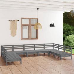 Salon de jardin 9 pcs Gris Bois de pin massif