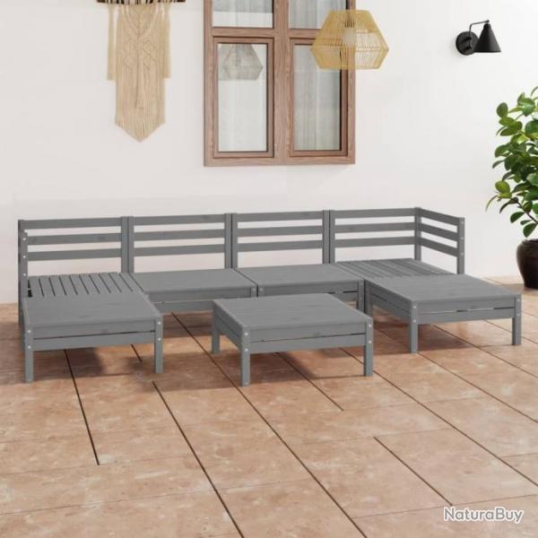 Salon de jardin 7 pcs Gris Bois de pin massif