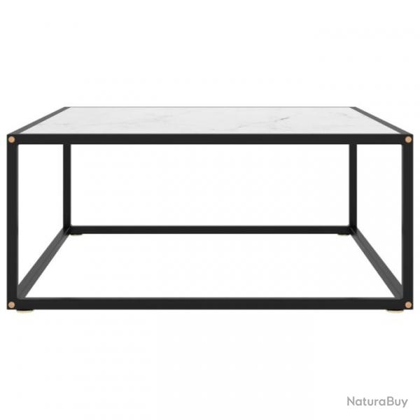 Table basse Noir avec verre marbre blanc 80x80x35 cm