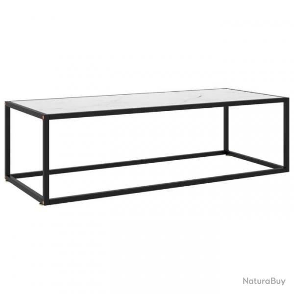 Table basse Noir avec verre marbre blanc 120x50x35 cm