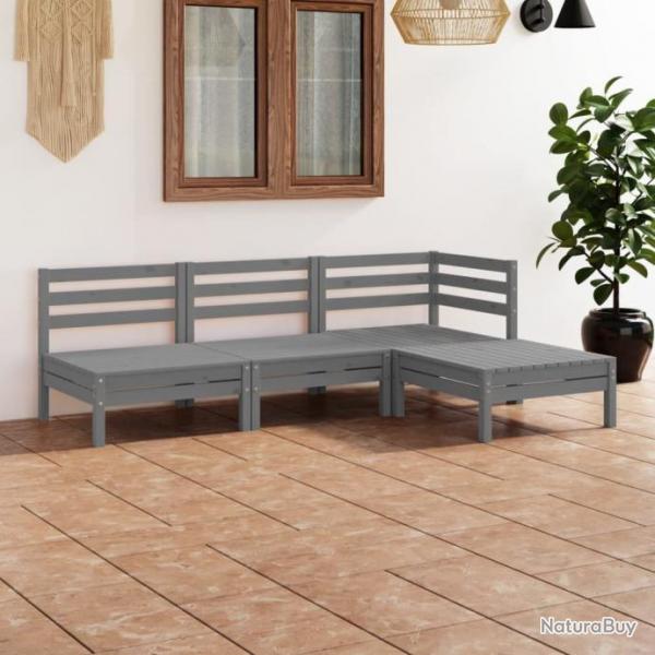 Salon de jardin 4 pcs Bois de pin massif Gris