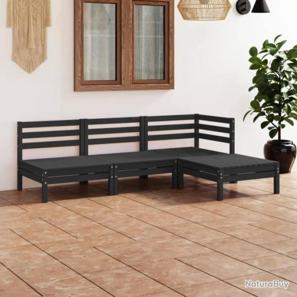 Salon de jardin 4 pcs Bois de pin massif Noir