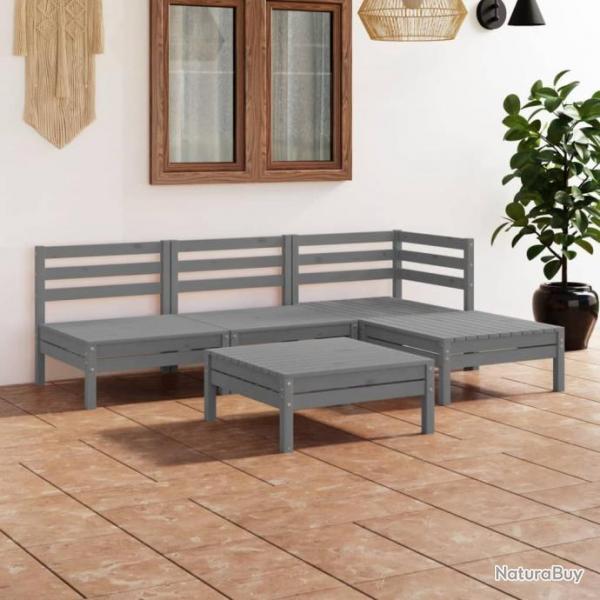 Salon de jardin 5 pcs Bois de pin massif Gris