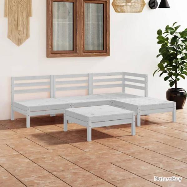 Salon de jardin 5 pcs Bois de pin massif Blanc