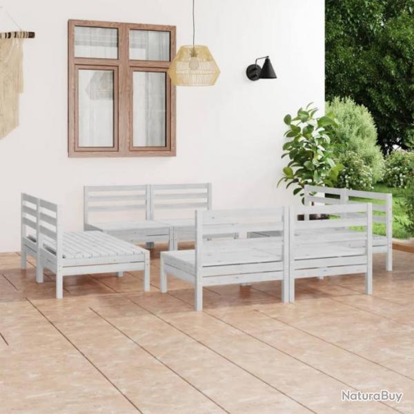 Salon de jardin 8 pcs Blanc Bois de pin massif