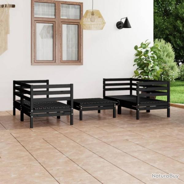 Salon de jardin 5 pcs Noir Bois de pin massif