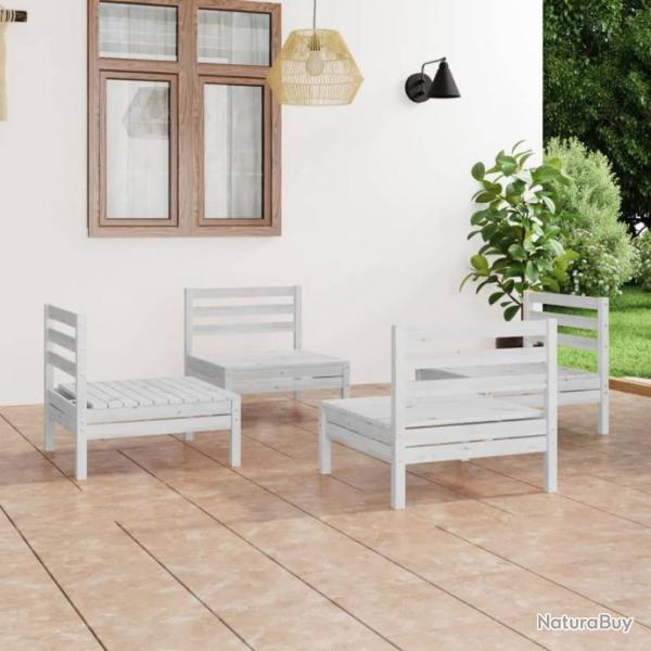 Salon de jardin 4 pcs Blanc Bois de pin massif