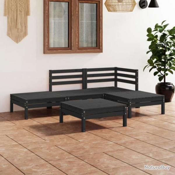 Salon de jardin 5 pcs Bois de pin massif Noir