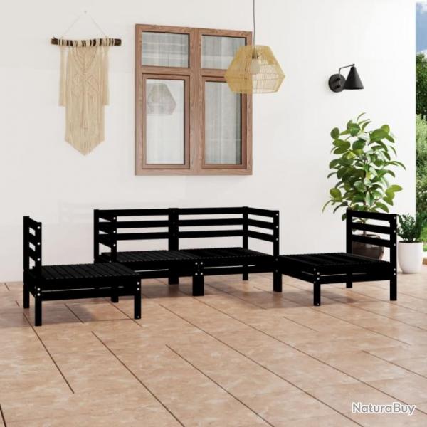 Salon de jardin 4 pcs Noir Bois de pin massif